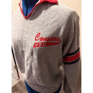 VTG Champion Grey + Red Washington State Cougars WSU Collared Pullover Top